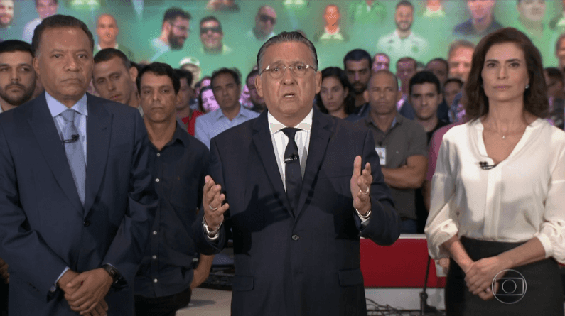 Heraldo Pereira, Galvão Bueno e Giuliana Morrone no "Jornal Nacional" (Foto: Reprodução/Globo)