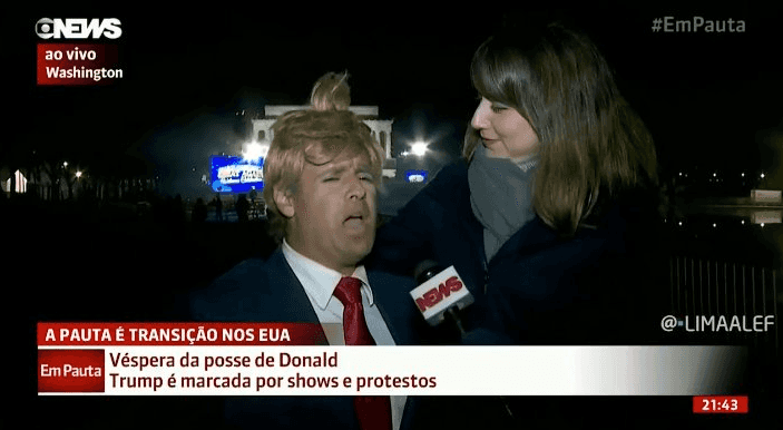 Vesgo trolla repórter. (Foto: Reprodução)