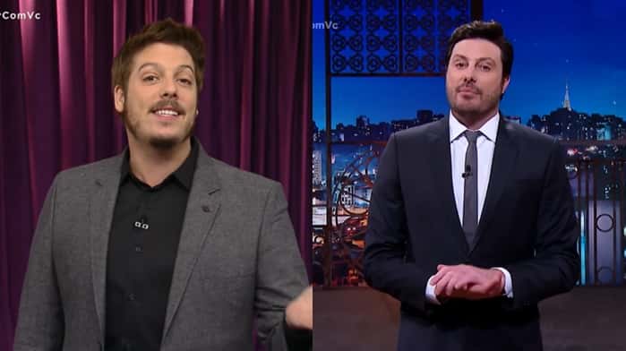 Fábio Porchat e Danilo Gentili em seus talk shows (Foto: Reprodução/Record/SBT)
