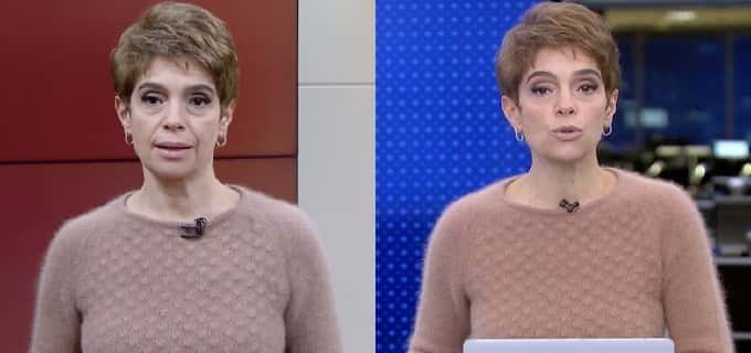 Renata nem trocou de roupa de um jornal para o outro. (Foto: Reprodução)