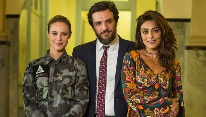 Jeiza (Paolla Oliveira), Caio (Rodrigo Lombardi) e Bibi (Juliana Paes) em "A Força do Querer" (Foto: Globo/Mauricio Fidalgo)