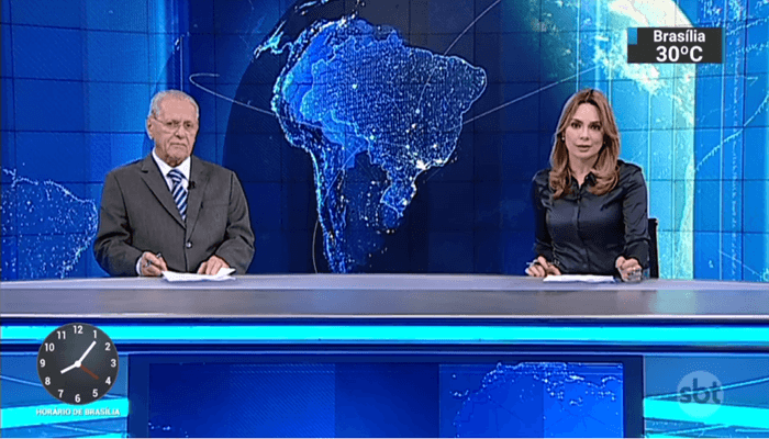 Os apresentadores Joseval Peixoto e Rachel Sheherazade no "SBT Brasil" (Foto: Reprodução/SBT)