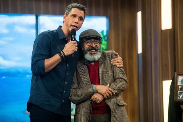 Márcio Garcia e Tio Mala (Ademir de Souza) no Tamanho Família (Foto: Globo/Raquel Cunha)