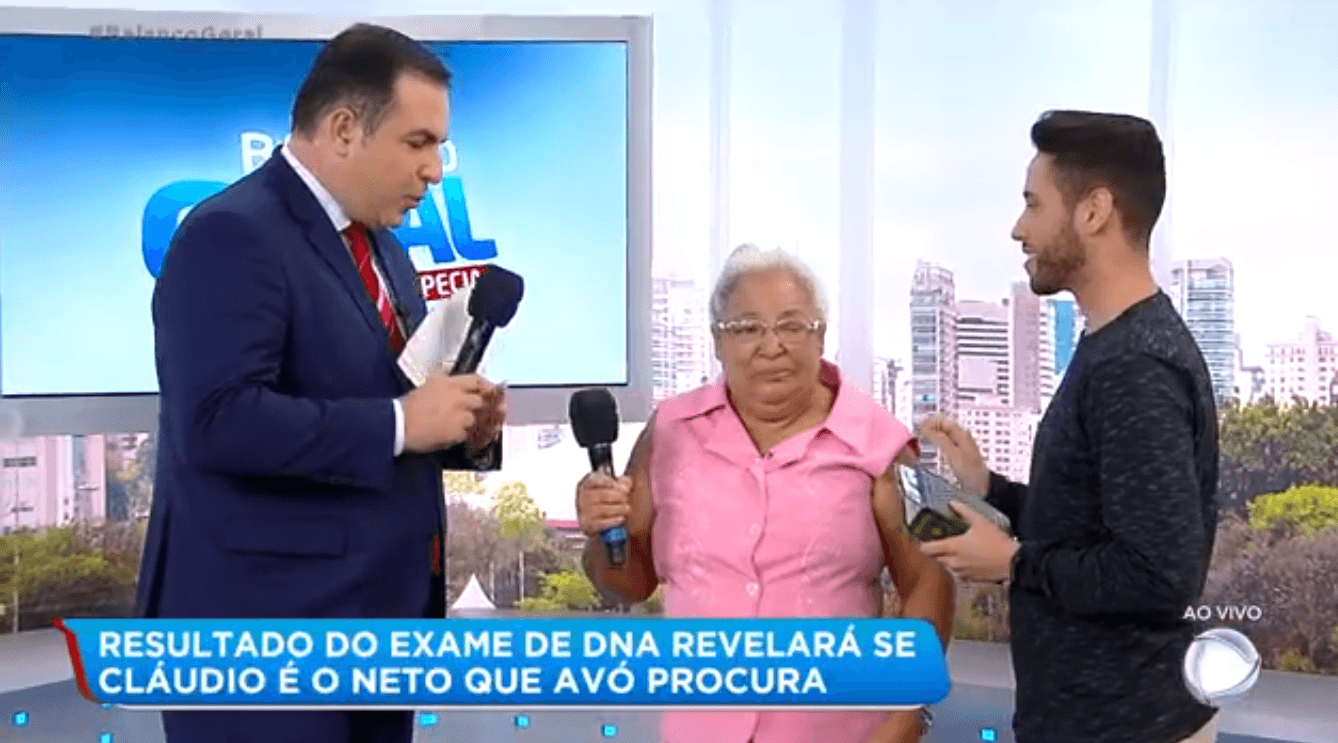 Reinaldo Gottino apresenta o teste de DNA no Balanço Geral Especial, da Record. (Foto: Reprodução