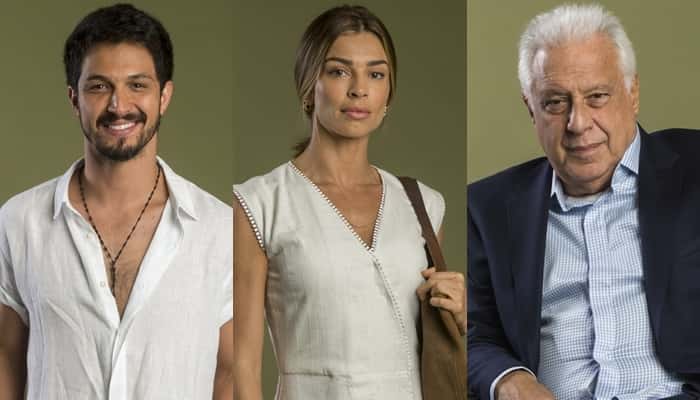 Romulo Estrela (Marcos), Grazi Massafera (Paloma) e Antonio Fagundes (Alberto) na novela Bom Sucesso (Foto: Globo/João Cotta)