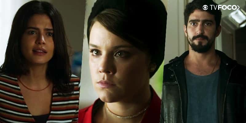Vilã Dalila (Alice Wegmann) foi noiva de Jamil (Renato Góes) e vê Laila (Julia Dalavia) como rival em Órfãos da Terra (Foto: Montagem/Globo)