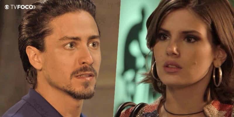 Jerônimo (Jesuíta Barbosa) e Vanessa (Camila Queiroz) são amantes na novela Verão 90 (Foto: Montagem/TV Foco)