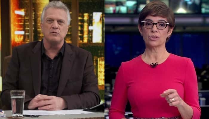 Pedro Bial em seu talk show e Renata Lo Prete no Jornal da Globo (Foto: Reprodução/Globo)