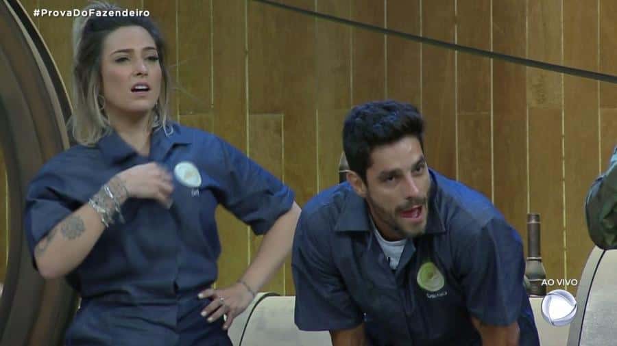Tati Dias e Diego Grossi em A Fazenda 11 durante a Prova do Fazendeiro (Reprodução: PlayPlus)
