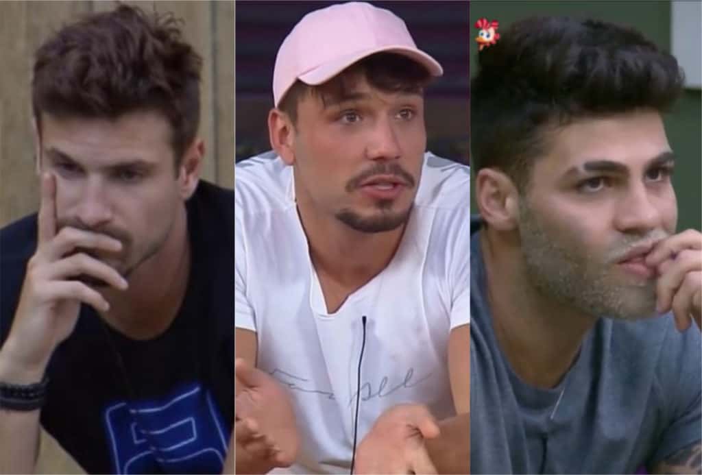 Guilherme Leão e Netto se aproximam de Lucas Viana em A Fazenda 11 da Record (Montagem: Adriel Marques/TV Foco)