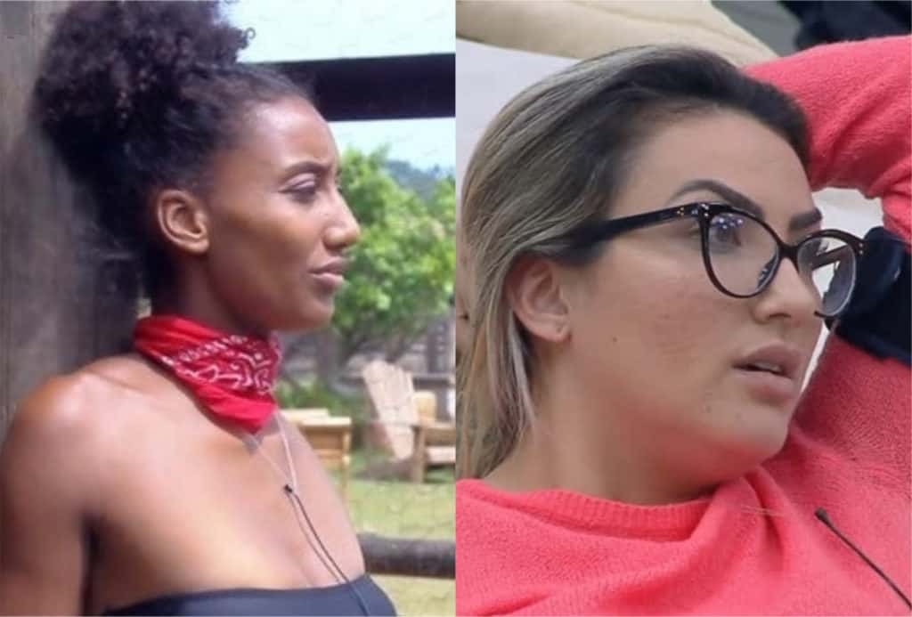 Thayse Teixeira e Sabrina de Paiva batem boca em A Fazenda da Record (Montagem: TV Foco)