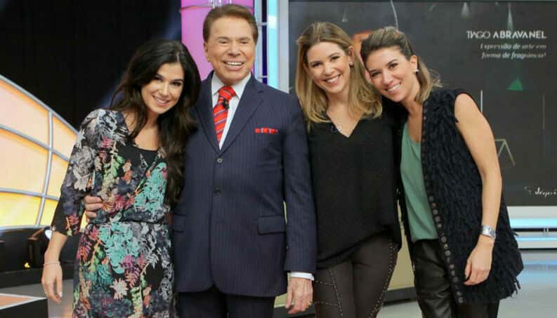 Silvio Santos e as filhas, Renata Abravanel, Daniela e Rebeca (Foto: Reprodução/SBT)