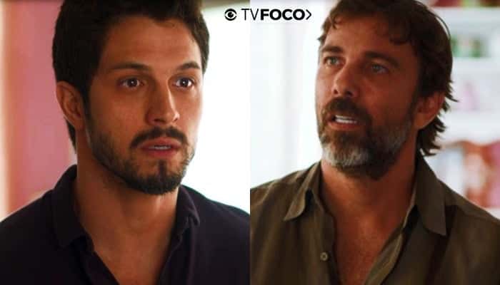 Marcos fica indignado com ex de sua namorada em Bom Sucesso (Foto: Montagem/TV Foco)