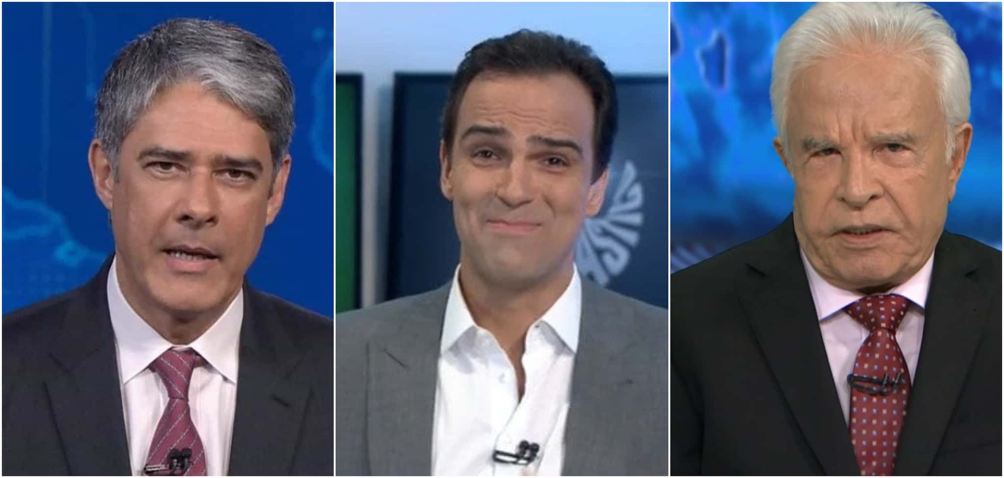 Os apresentadores da Globo William Bonner, Tadeu Schmidt e Cid Moreira (Reprodução)