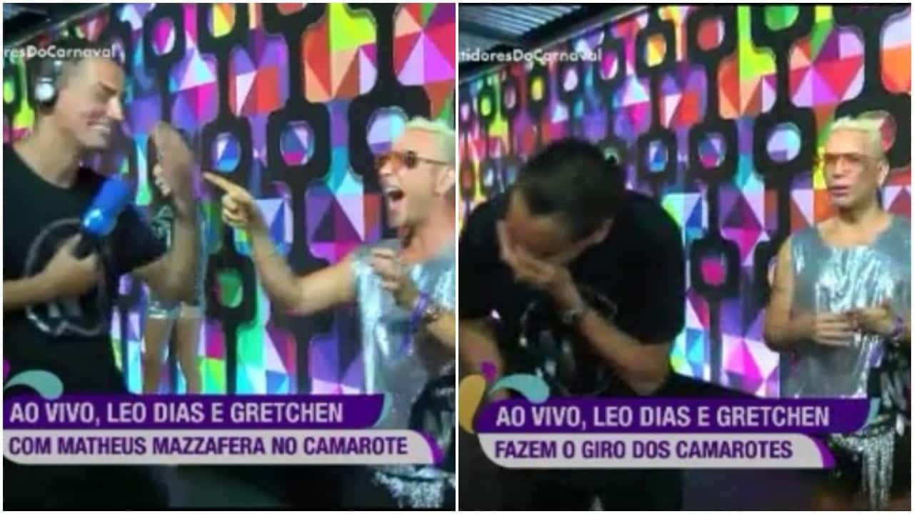 Leo Dias comentou uma gafe ao lado de Gretchen e Matheus Mazzafera ao vivo na RedeTV! (Foto: Reprodução)