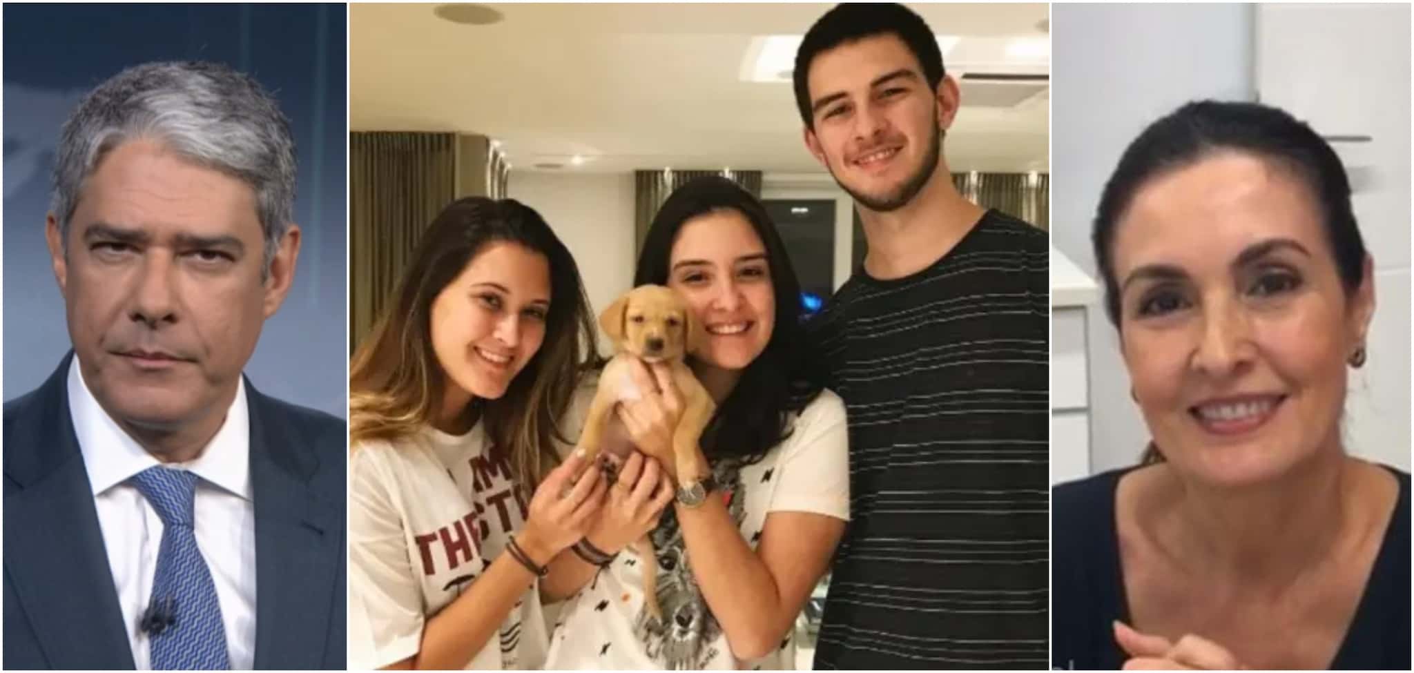 Fátima Bernardes, William Bonner e os trigêmeos: Laura, Vinícius e Bia Bonemer (Foto: Reprodução)