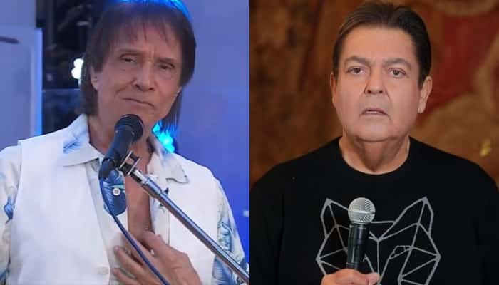 Roberto Carlos em sua live que levantou audiência da Globo e Faustão no comando do Domingão, que teve menos share que o "rei" (Foto: Reprodução/Globo/Montagem)