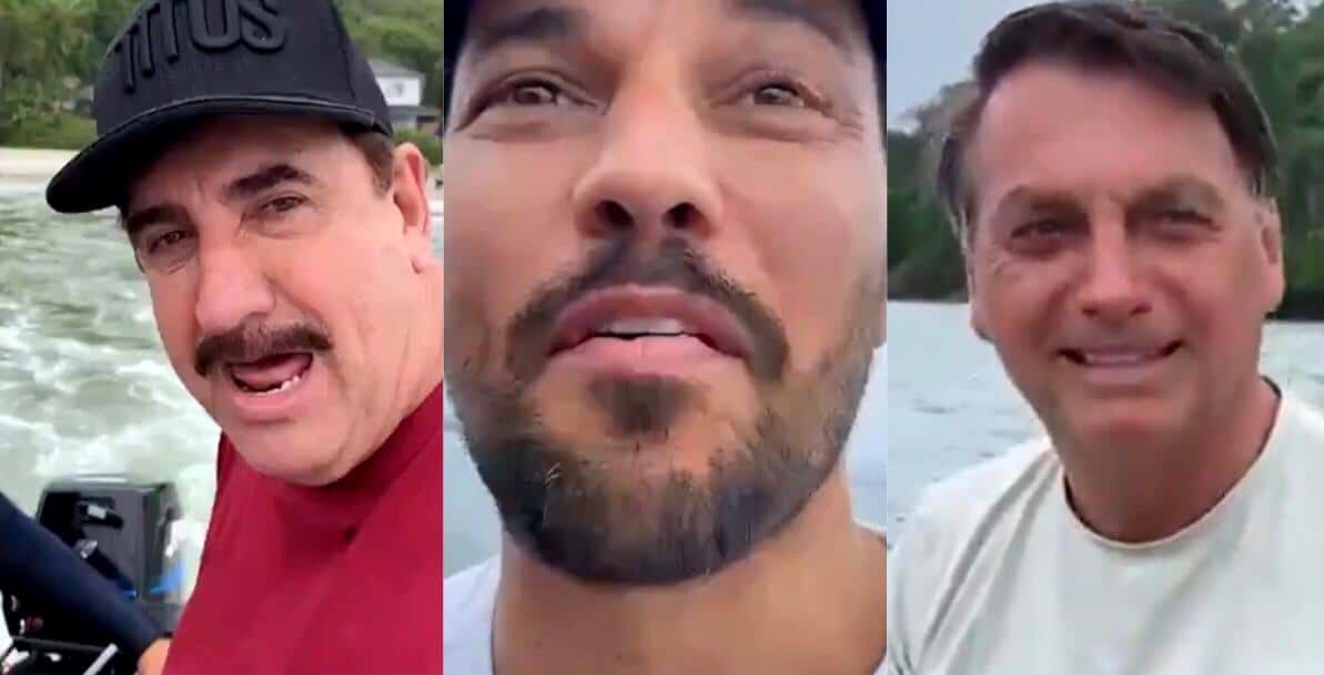 Ratinho, Fábio Faria e Jair Bolsonaro estão fazendo pescaria, em Santa Catarina (Foto; Reprodução)