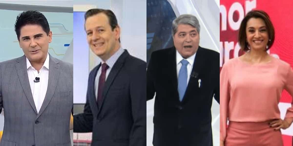 César Filho, Celso Zucatelli, Datena e Catia Fonseca (Foto: Reprodução/Record/Band)