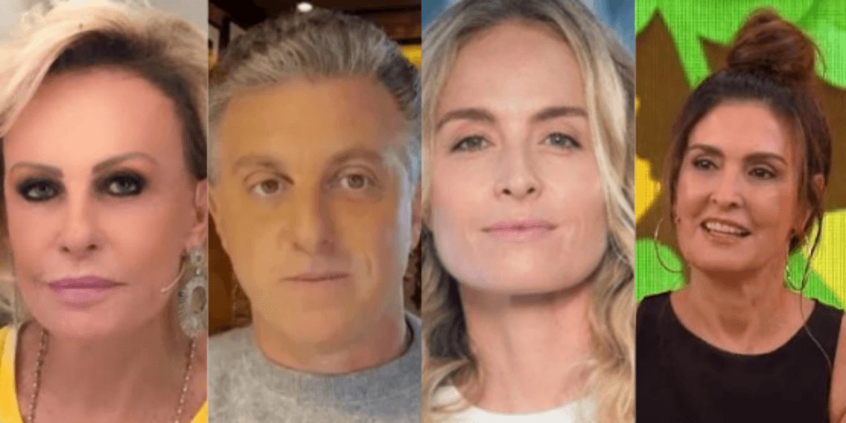 Os apresentadores mais bem pagos da TV Brasileira: Ana Maria Braga., Luciano Huck, Angélica e Fátima Bernardes (Imagem: Montagem/TV Foco)