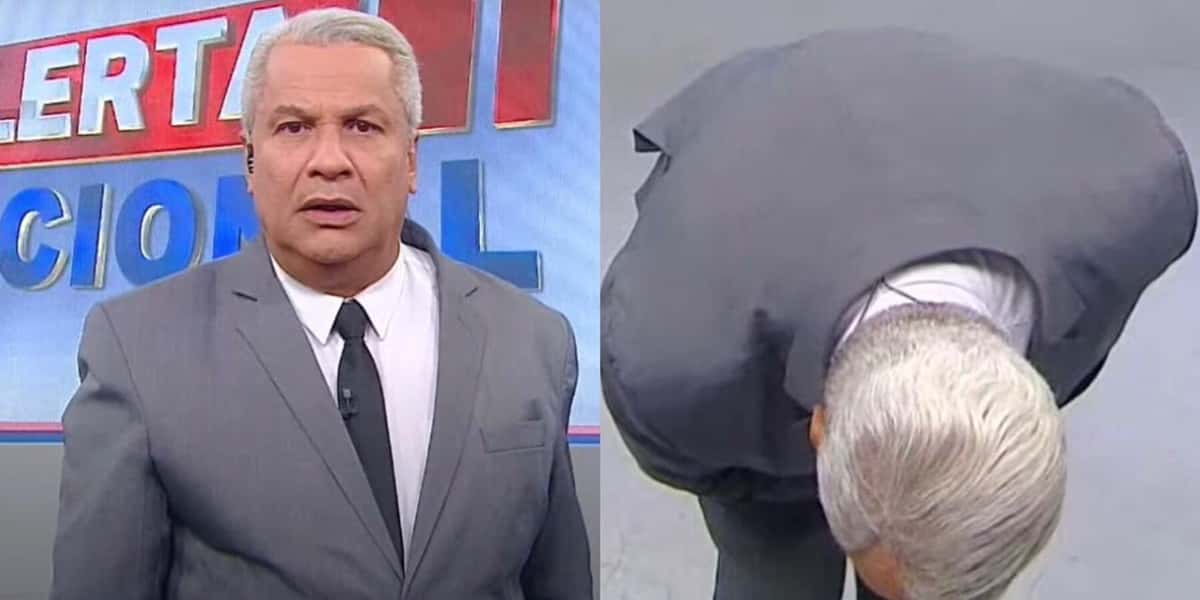 Sikêra Jr. se abaixou para pedir perdão ao vivo (Foto: Reprodução / RedeTV!)