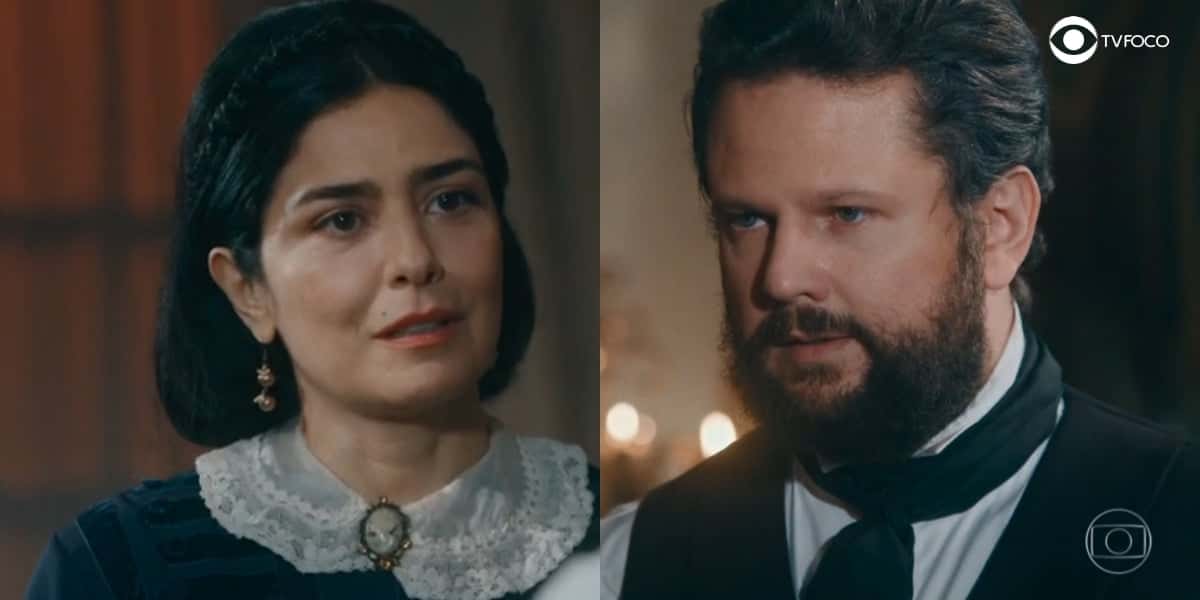 Teresa Cristina fica abismada ao escutar confissão do marido em Nos Tempos do Imperador (Foto: Montagem/TV Foco/Reprodução/Globo)