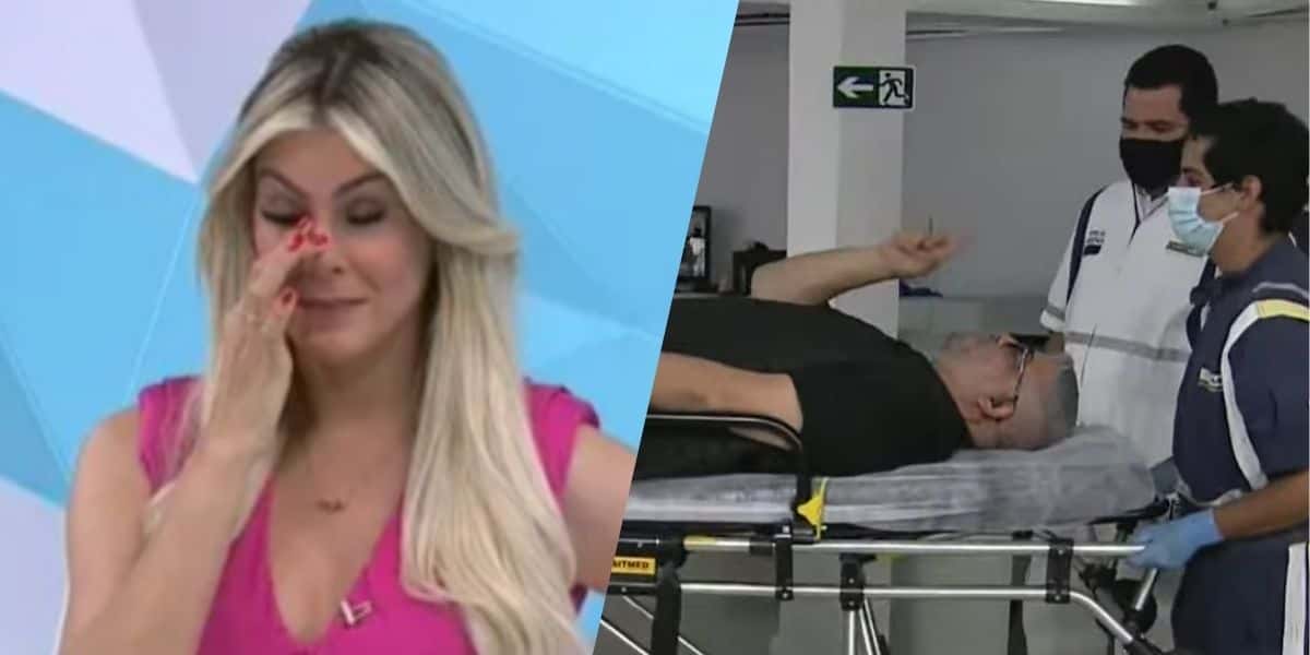 Renata Fan e Heverton saindo carregado (Montagem: TV Foco)