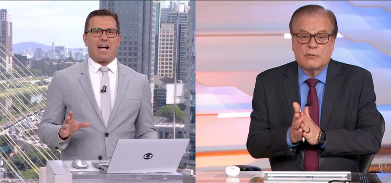 Rodrigo Bocardi e Chico Pinheiro durante o Bom Dia Brasil, na Globo (Foto: Montagem/TV Foco)