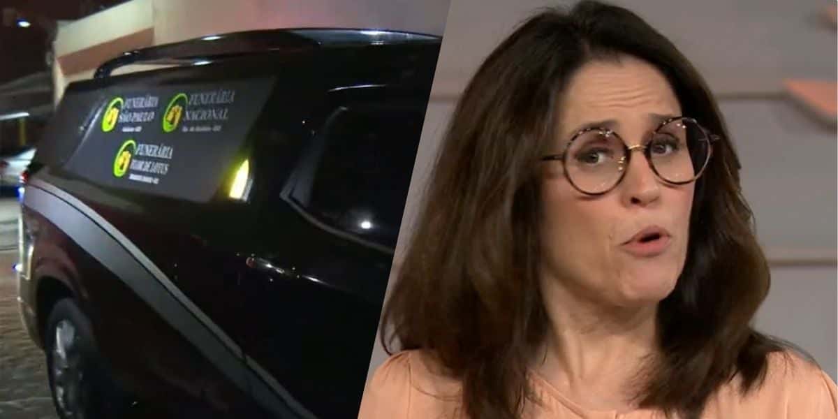 Ana Luíza Guimarães e o carro de funerária de Maurílio (Montagem: TV Foco)