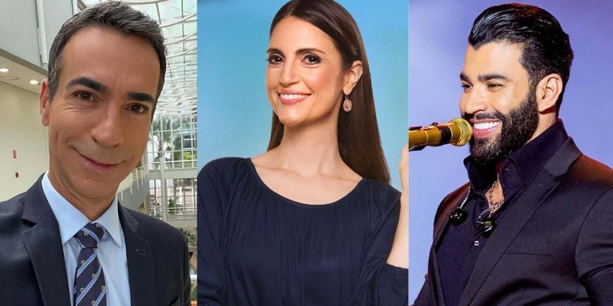 César Tralli, Chris Flores e Gusttavo Lima (Reprodução)