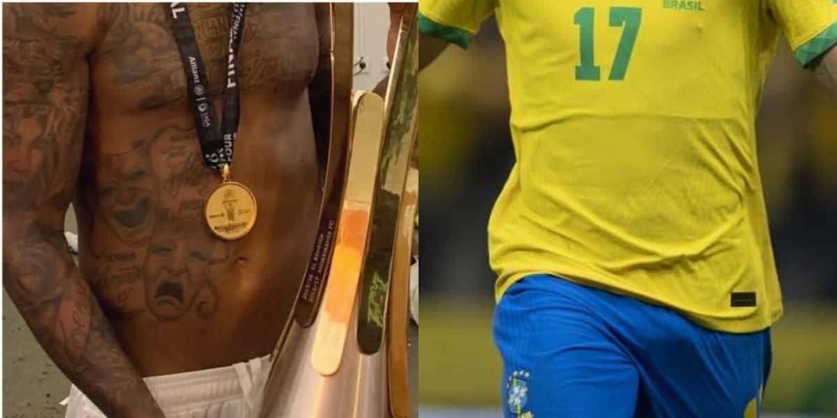 Jogador da seleção brasileira ficou com o pênis de fora em jogo (Foto: Reprodução)