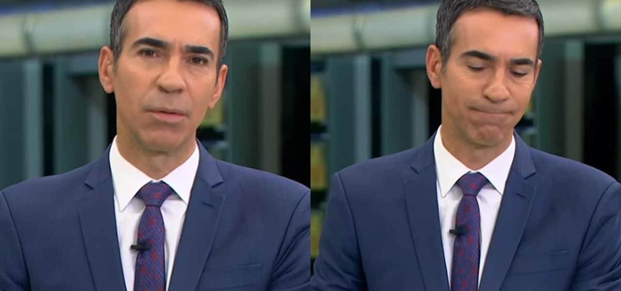 César Tralli não conseguiu esconder a emoção e foi as lágrimas durante o JH- Foto: Montagem/TV Foco
