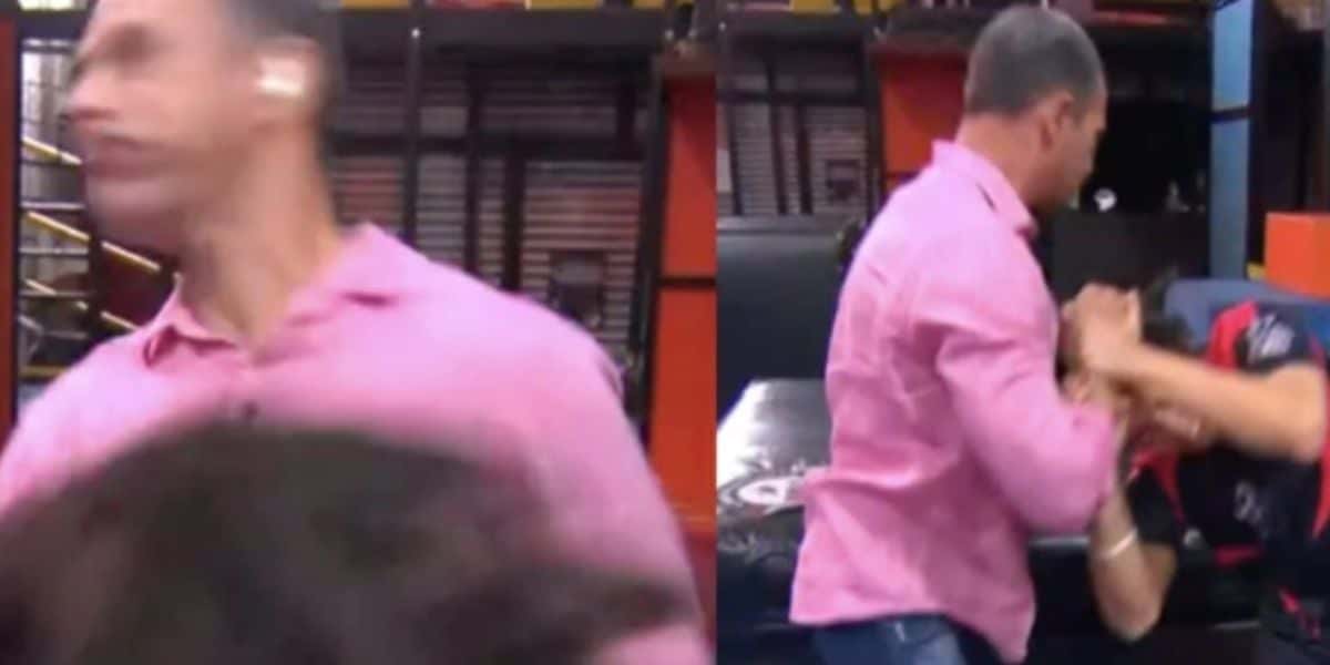 Repórter de Ana Maria, Fabrício Battaglini leva soco na cara ao vivo e parte pra cima do rapaz: "Violência" (Foto: Reprodução)