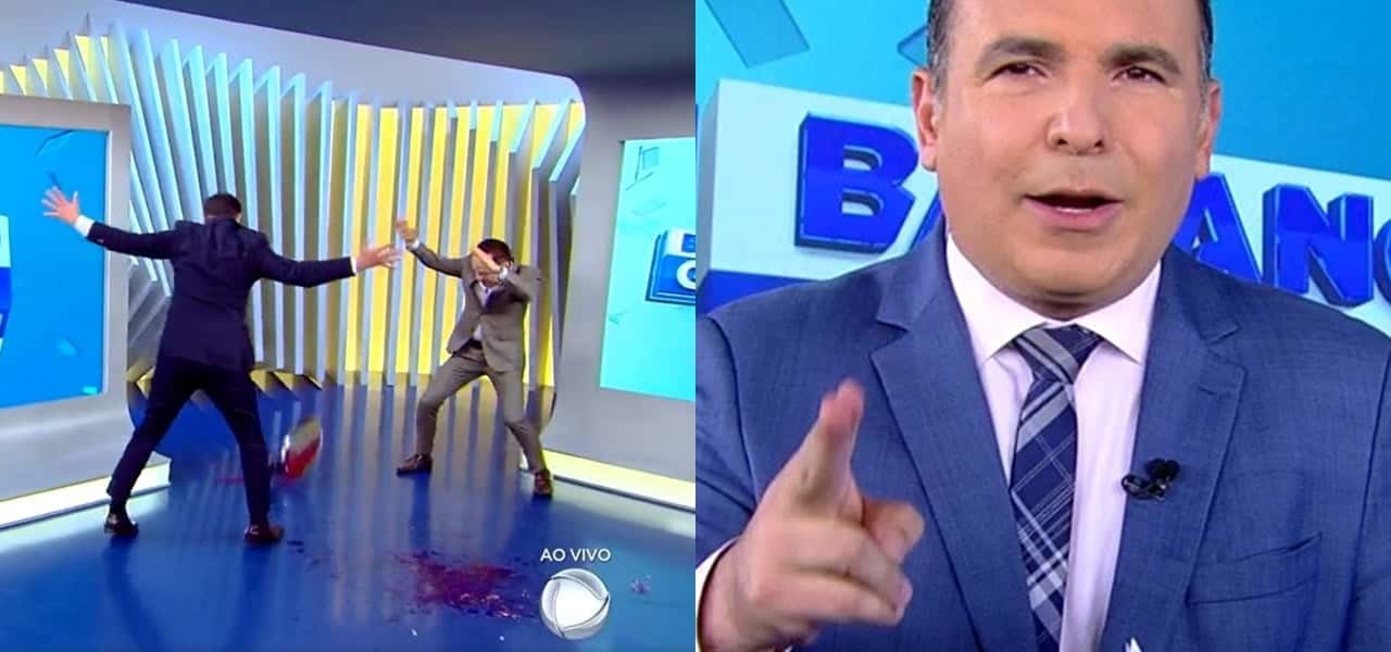 Eleandro Passaia, âncora da Record, protagonizou um acidente no estúdio do jornal e foi exposto por Reinaldo Gottino- Foto: Montagem/TV Foco