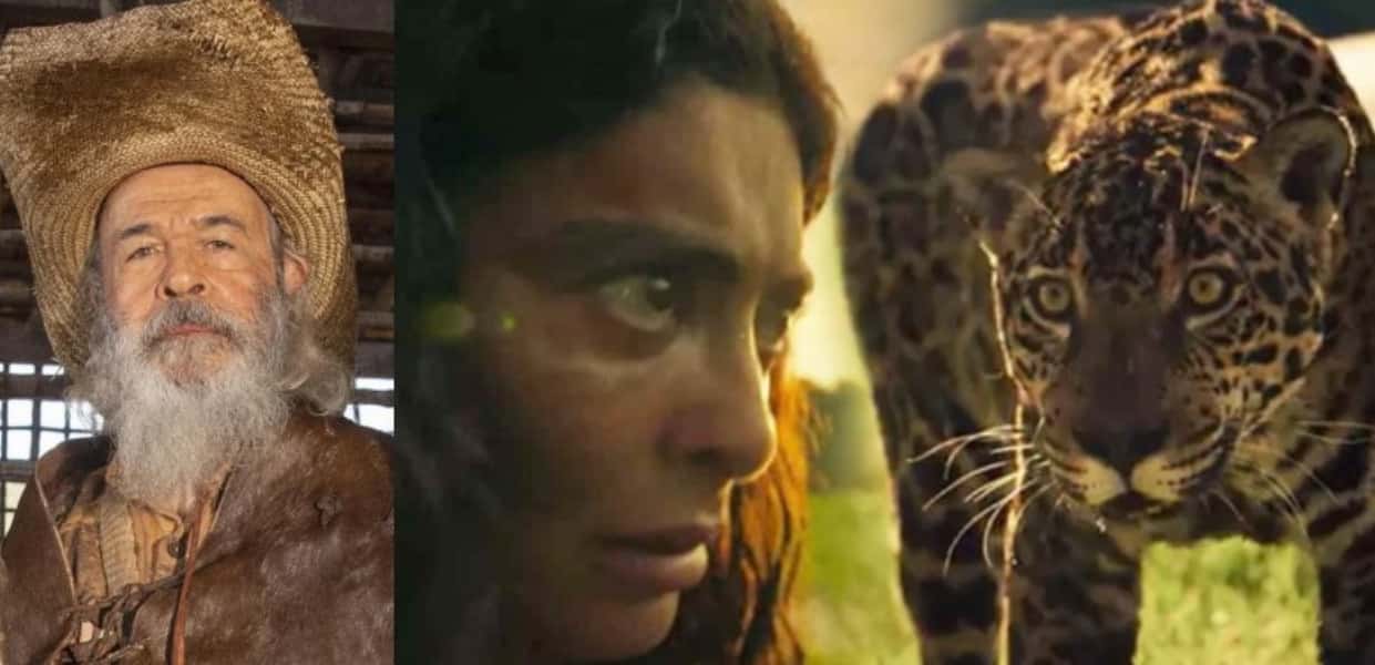 Maria Marruá (Juliana Paes) reencarnou em espírito em uma onça de acordo com o Velho do Rio (Osmar Prado) em Pantanal (Foto: Reprodução / Globo)