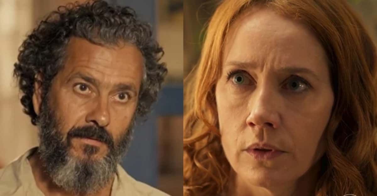 Pantanal - José Leôncio (Marcos Palmeira) fica em pânico com bebê-diabo de Irma (Camila Morgado): "Está com chifre na testa" (Foto: Reprodução / Globo)