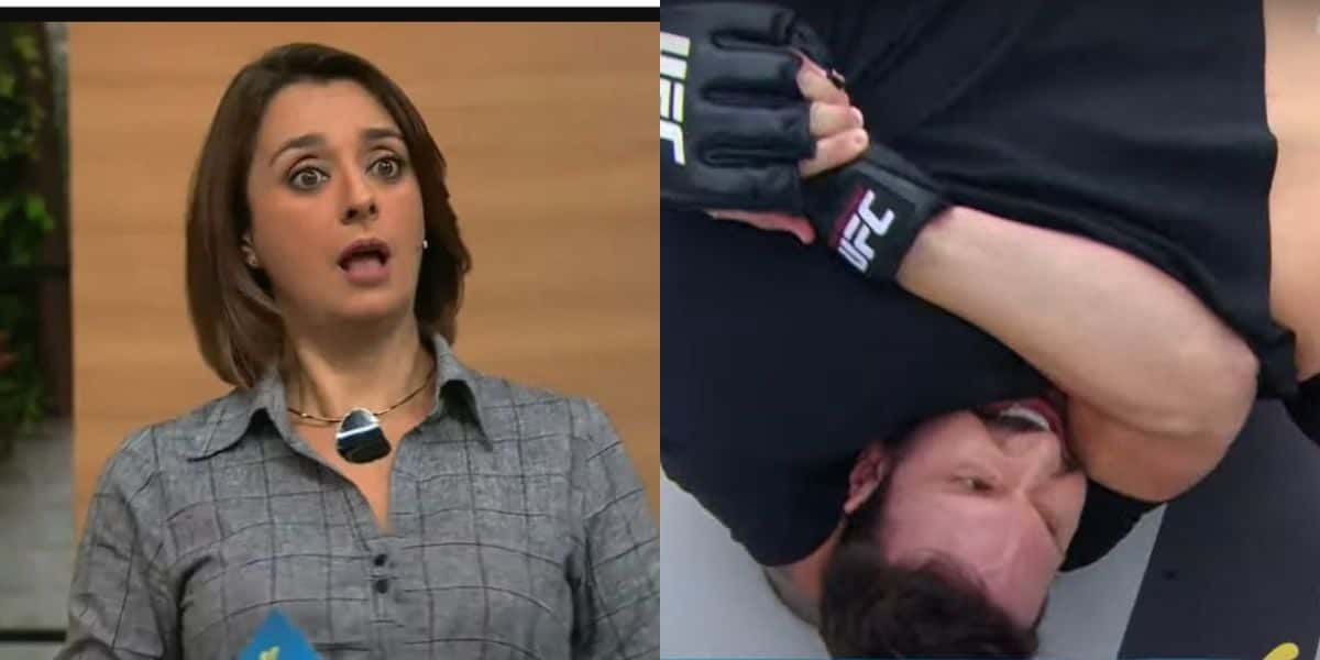 Catia Fonseca vê colunista lutando ao vivo (Montagem: Reprodução)