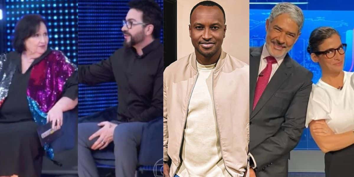 Dona Déa, Fábio de Melo, Thiaguinho, William Bonner e Renata Vasconcellos na Globo (Reprodução)