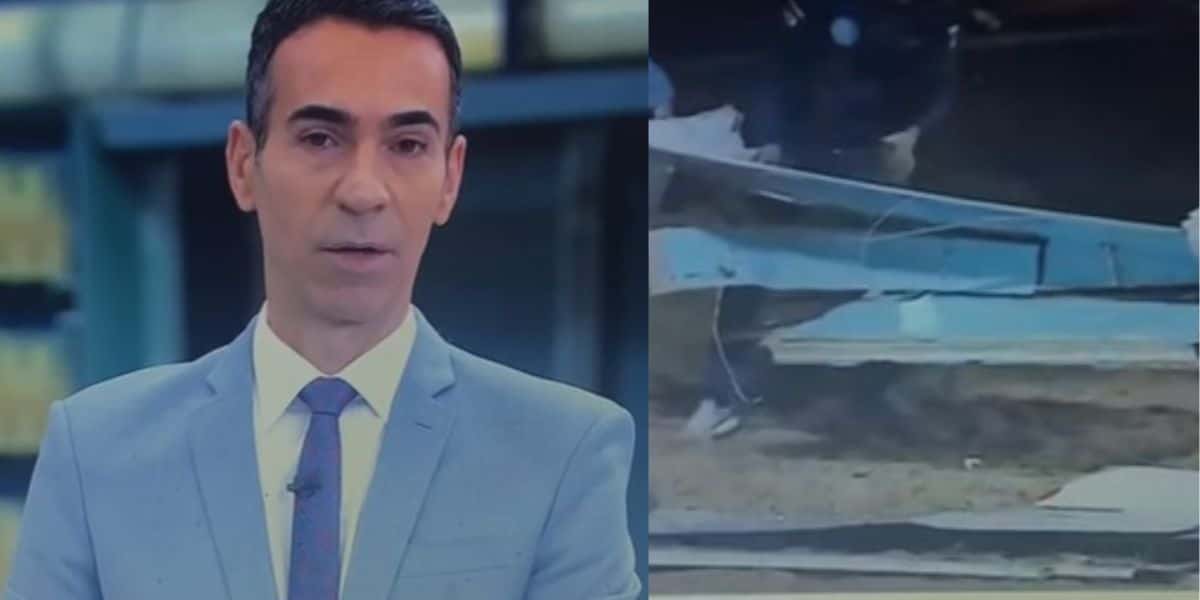 César Tralli anuncia queda de avião, expõe destroços no JH e pede a repórter: "Por favor, nos chame" - Reprodução