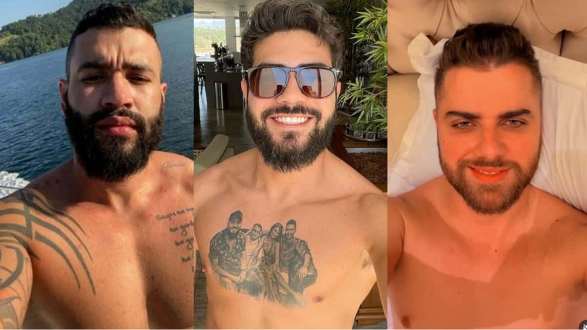 Gusttavo Lima, Henrique e Zé Neto desfilam pacotes na sunga (Reprodução/ Montagem)