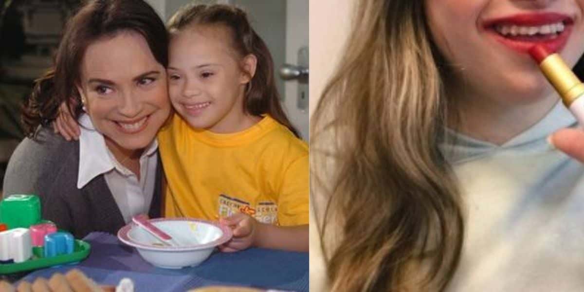 Joana Mocarzel em Páginas da Vida, da Globo, e atualmente - Foto Reprodução Globo Instagram