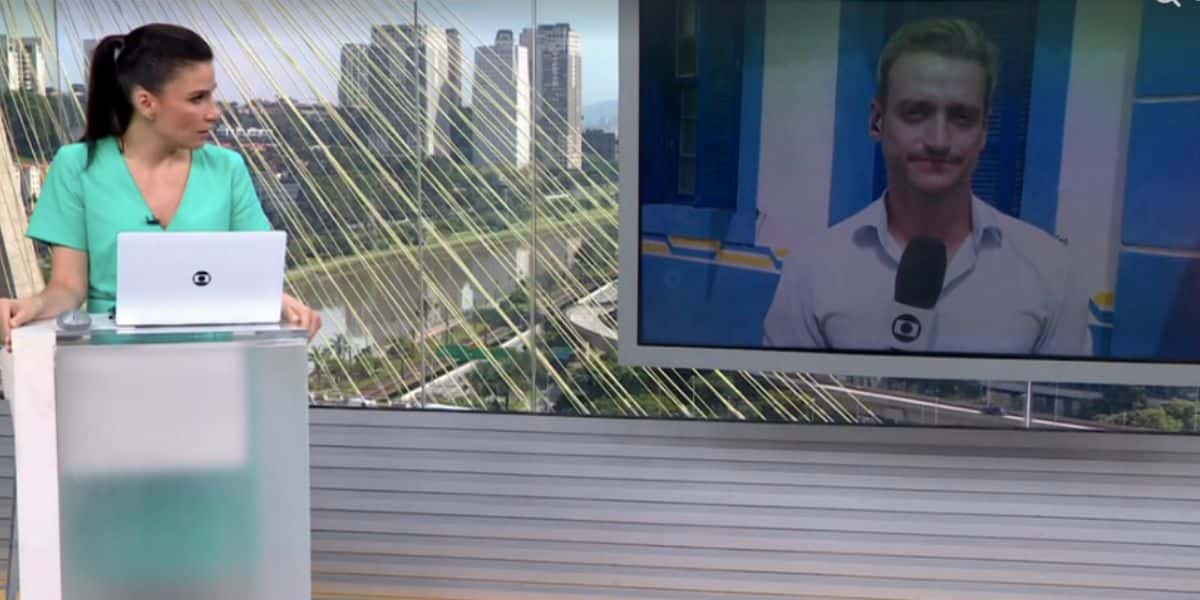 Sabina Simonato comenta expressão de Tiago Scheuer devido a notícia lamentável (Foto: Reprodução / Globo)