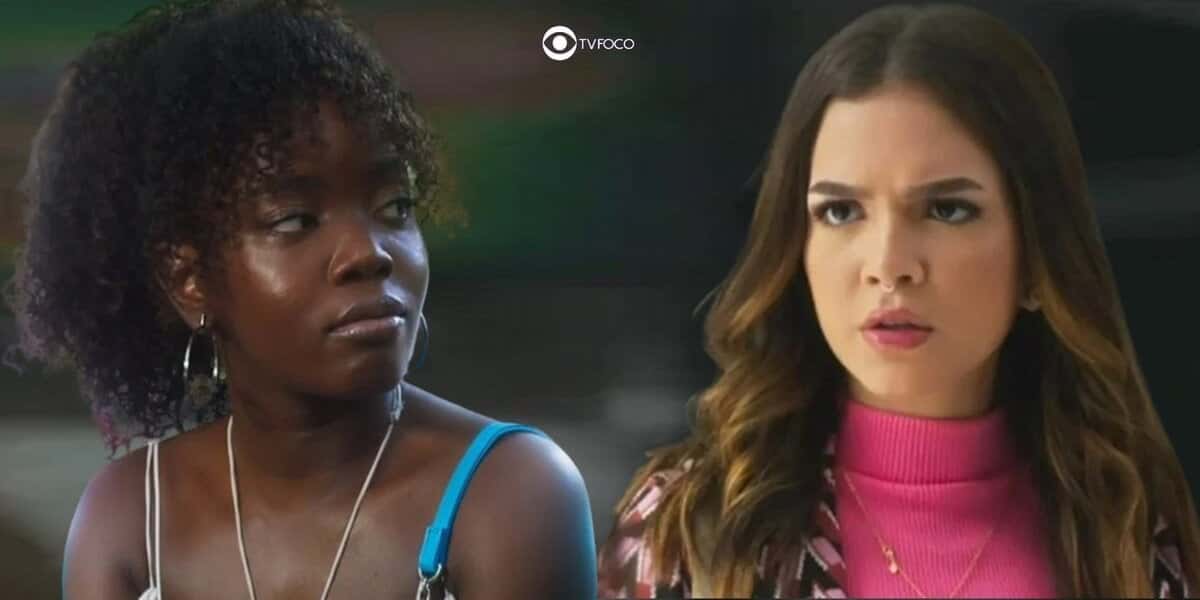 Kate (Clara Moneke) e Guiga (Mel Maia) em Vai na Fé (Foto: Reprodução / Globo / Montagem TV Foco)