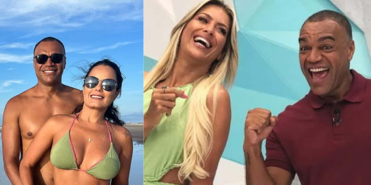 Luciele Di Camargo junto com o marido Denílson e a apresentadora Renata Fan (Reprodução: Montagem TV Foco)