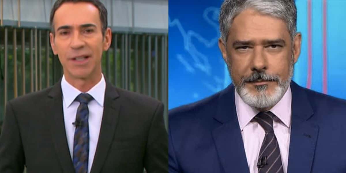 César Tralli no Jornal Hoje e William Bonner no Jornal Nacional (Foto: Reprodução / Globo)