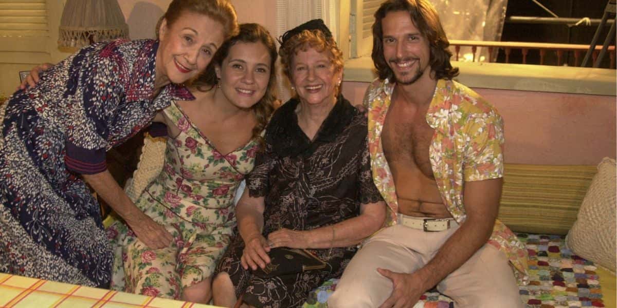 Nair Bello, Adriana Esteves e Vladmir Brichta nos bastidores de Kubanacan - Foto TVGlobo