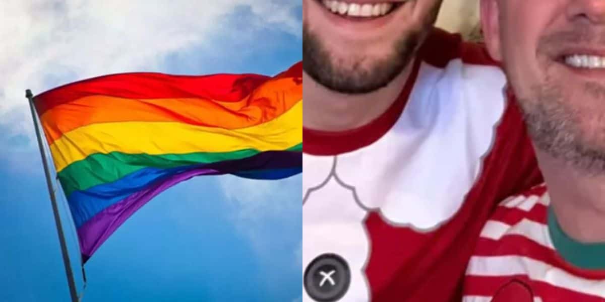 O jogador Jake Daniels e o diretor, Mark Potts em colagem com bandeira - Foto Reprodução Instagram