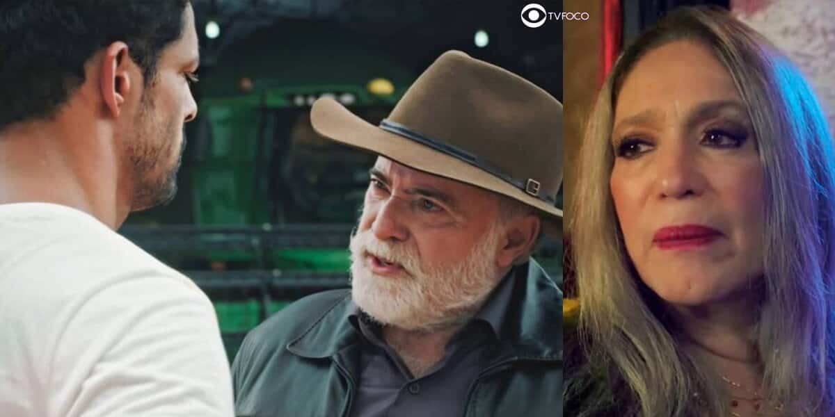 Caio, Antônio e Cândida em cenas de Terra e Paixão (Foto: Reprodução / Globo / Montagem TV Foco)
