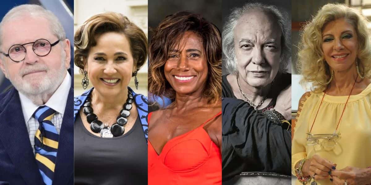 Jô Soares, Claudia Jimenez, Glória Maria, Erasmo Carlos e Marília Pêra (Montagem - Fotos Globo)