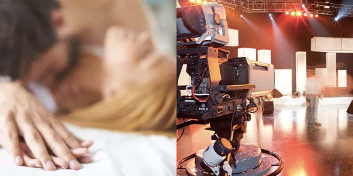 Casal na cama e estúdio de televisão (Fotos: Reproduções / internet)